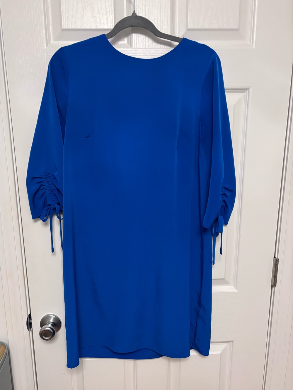 H&M Cobalt Blue Midi Dress with Ruched Tie Sleeves